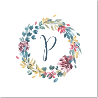Floral Monogram P Colorful Full Blooms Posters and Art